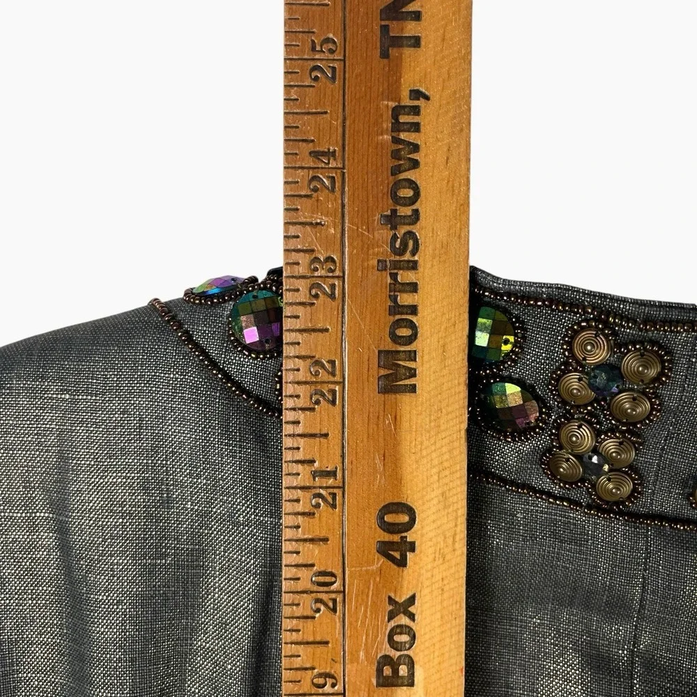 Boston Proper Linen Jacket 3/4‎ Sleeve Blazer Metallic Gold Brown Beaded Sz 10